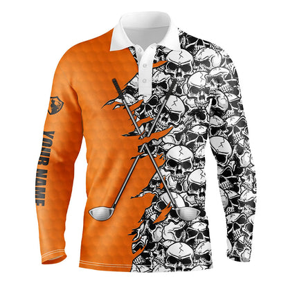 Mens golf tops polo orange pattern Halloween skull golf clubs custom golf performance shirts for men NQS6244