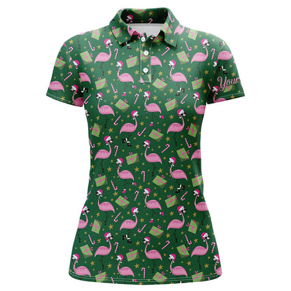Womens golf polo shirt custom green Flamingo Christmas pattern golf shirt, gift for golf lovers NQS6722