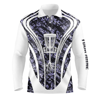 Mens golf polo shirts custom purple camo disc golf basket jersey, disc golf apparel NQS7225