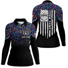 Load image into Gallery viewer, Black bowling camo Women bowling polo shirt Custom American flag patriotic bowling team league jerseys NQS6759