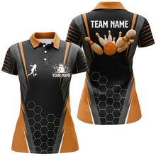 Load image into Gallery viewer, Black Women's Polo Bowling Shirt Custom Name Ladies Bowlers Jersey, team bowling outfits | Orange NQS6503