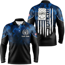 Load image into Gallery viewer, Black blue camo Mens polo bowling shirts Custom American flag patriotic bowling team league jerseys NQS6523