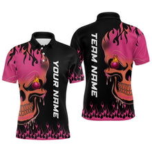 Load image into Gallery viewer, Pink Flame Bowling Skull custom Men polo Bowling Shirt, Team League Jersey Gift For Bowlers NQS6835