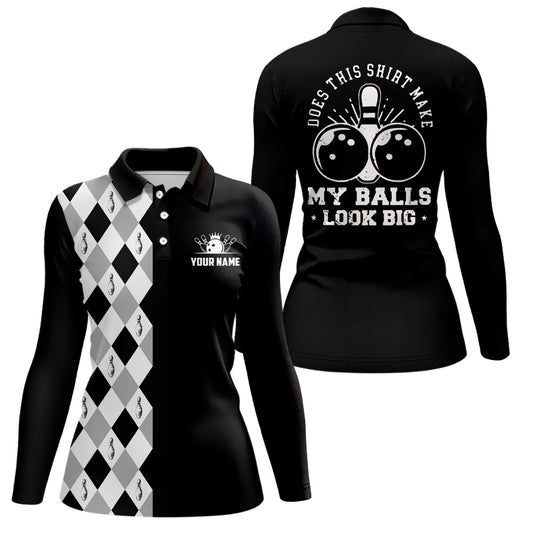Funny black retro Bowling Polo shirt for women Custom Does this shirt make my balls look big NQS6692