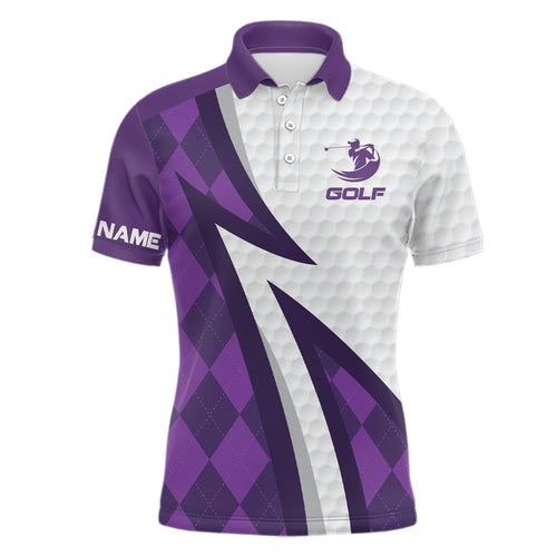 Mens golf polo shirts custom name purple argyle pattern white golf ball skin mens golf wears NQS6931