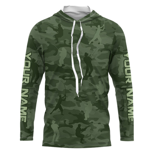 Personalized green fishing camo Performance long sleeve Fishing Shirts, team fishing tournament jersey NQS6943