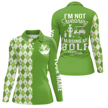 Load image into Gallery viewer, Green argyle plaid pattern Womens golf polo shirts custom I'm not swearing, I'm using my golf words NQS6515