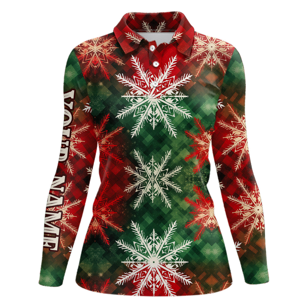 Womens golf polo shirt custom Christmas snowflake plaid pattern, Xmas gift for golf lovers NQS6782