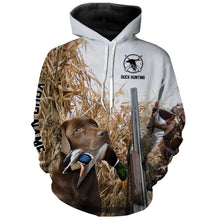 Load image into Gallery viewer, Duck hunting with Dog Chocolate Labs Custom Name All over print Shirts, Duck hunting gifts FSD4014