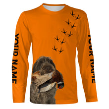 Load image into Gallery viewer, Wirehaired Pointing Griffon Dog Pheasant Hunting Blaze Orange custom Name Hunting Hoodie, T-shirt FSD3974