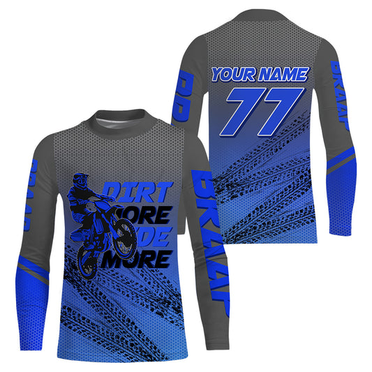 Kid&Adult Custom Motocross Jersey Blue UPF30+ Dirt Bike MX Racing Dirt More Ride More Off-road NMS1459