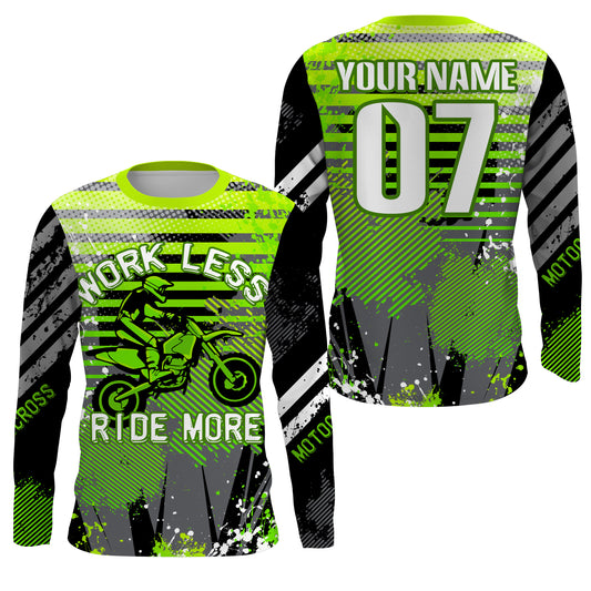 Work Less Ride More motocross jersey personalized UPF30+ kid adult dirt bike racing long sleeves NMS1094