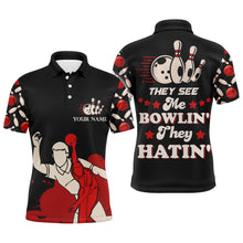 Load image into Gallery viewer, Funny Bowling Shirt for Men Personalized Name They See Me Bowlin' They Hatin' Bowler Polo Jersey NBP116