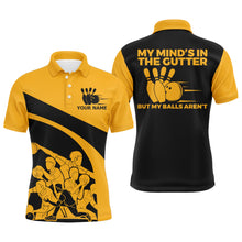Load image into Gallery viewer, Yellow Bowling Shirt for Men, Personalized Name Vintage Bowler Jersey, My Mind's In The Gutter NBP124
