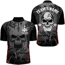Load image into Gallery viewer, Personalized Skull Bowling Shirt for Men Custom Team's Name Bowling Jersey League Quarter-Zip Shirt NBZ126