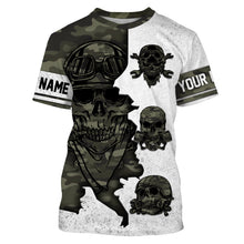 Load image into Gallery viewer, Skull Biker Personalized Long Sleeves Hoodie T-shirt, Camo Print Off-road Racing Motorcycle Shirt| NMS306