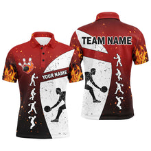 Load image into Gallery viewer, Red Flame Bowling Shirt for Men, Personalized Name Bowling Lovers Vintage Bowler Jersey NBP123
