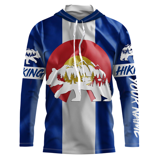 CO Hiking Custom Colorado Flag Bear in Forest Hiker Custom Name Sun Protection UPF30+ Gift for Hikers| SP30