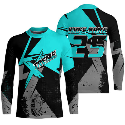 Men Women Kid Dirt Bike Jersey Blue UPF30+ Extreme Motocross Shirt Boys Girls MX Jersey Motorcycle PDT544