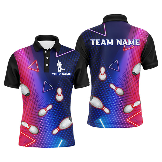 Navy Bowling Shirt For Men Custom Name Polo Bowling Jersey Men's 3D Bowling Team Shirt BDT45