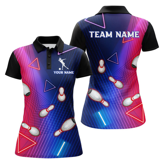 Navy Bowling Shirt For Women Custom Name Polo Bowling Jersey Ladies 3D Bowling Team Shirt For Women BDT46