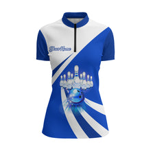 Load image into Gallery viewer, Custom Bowling Quarter Zip Shirt for Women Blue Bowling Jersey Ladies Bowling Team League Shirt BDT89