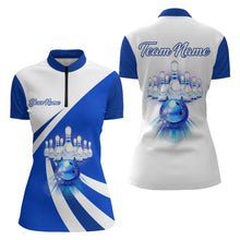 Load image into Gallery viewer, Custom Bowling Quarter Zip Shirt for Women Blue Bowling Jersey Ladies Bowling Team League Shirt BDT89