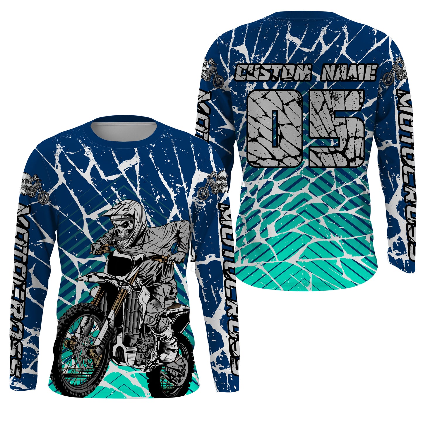 Blue Motocross jersey youth men women UV protective personalized biker racing off-road motorcycle PDT05