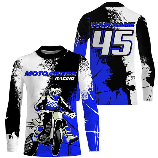 MX Jersey Kid Men Women UPF30+ Custom Dirt Bike Shirt Blue Motocross Racing Off-Road Motorcycle PDT592