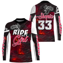 Load image into Gallery viewer, Ride Like A Girl Motocross Jersey Personalized UPF30+ Red Dirt Bike Riding Shirt Women Girls NMS741