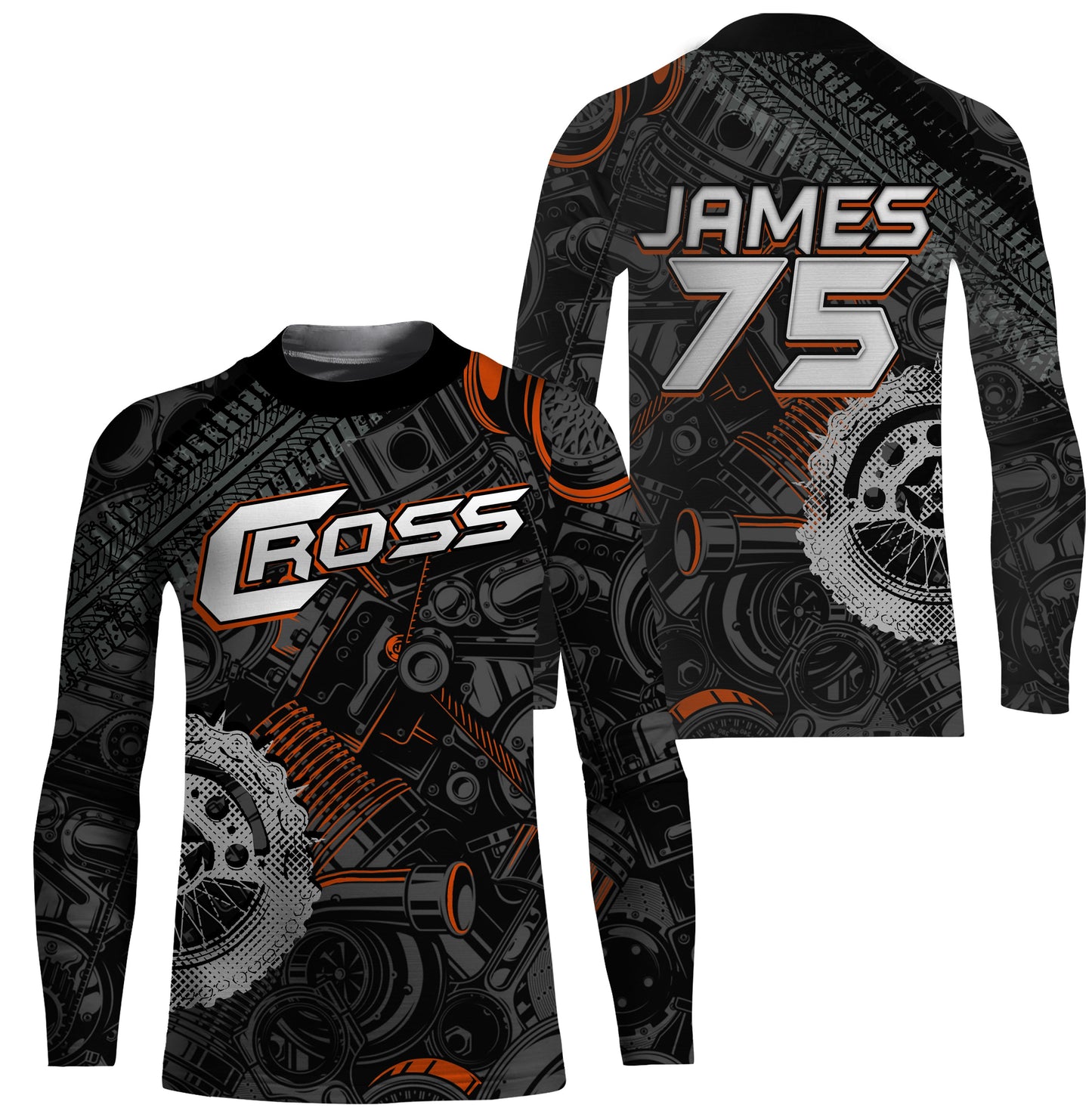 Personalized Camo Cross Jersey UPF30+ UV Protect, Motocross Supercross Racing Motorcycle Riders - Orange| NMS734