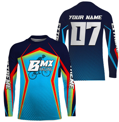 Custom Blue BMX racing jersey UPF30+ Adult kid bike shirt extreme cycling bicycle motocross gear| SLC58