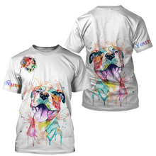Load image into Gallery viewer, Watercolor Pitbull T-shirt Long Sleeve Hoodie| Custom Name Pitbull Terrier Lover Shirt| JTSD291