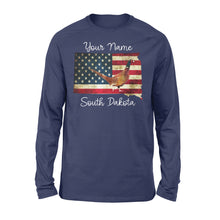 Load image into Gallery viewer, Pheasant hunting shirt South Dakota American Flag bird hunter custom name Long sleeve - FSD1162 D06