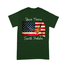 Load image into Gallery viewer, Pheasant hunting shirt South Dakota American Flag bird hunter custom name T-shirt - FSD1162 D06